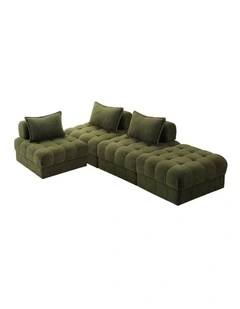 Oikiture 4 Seater Boucle Modular Sofa & Ottoman Set Armless TOFU Back Green
