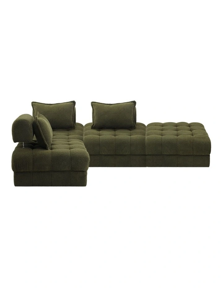 Oikiture 4 Seater Boucle Modular Sofa & Ottoman Set Armless TOFU Back Green image 2