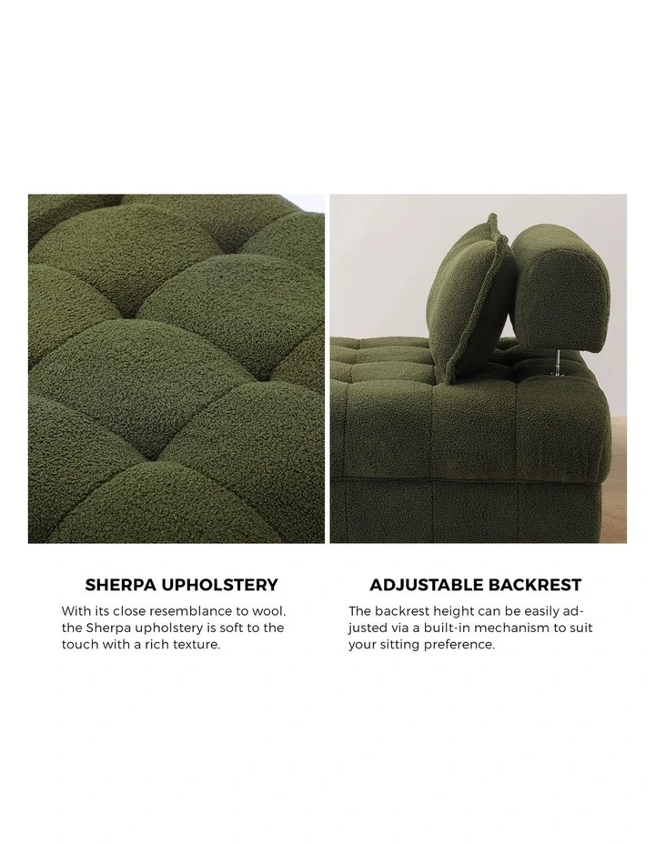 Oikiture 4 Seater Boucle Modular Sofa & Ottoman Set Armless TOFU Back Green image 7