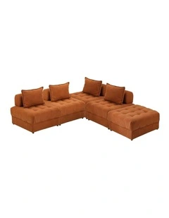 Oikiture 5 Seater Velvet Modular Sofa & Ottoman Set Armless TOFU Back Brown