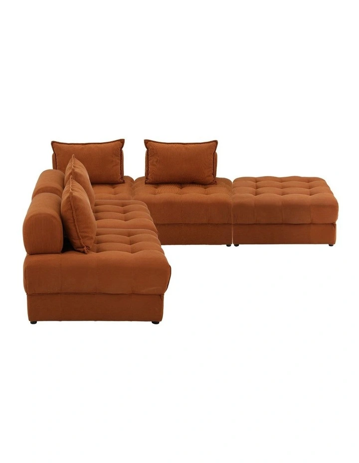 Oikiture 5 Seater Velvet Modular Sofa & Ottoman Set Armless TOFU Back Brown image 2