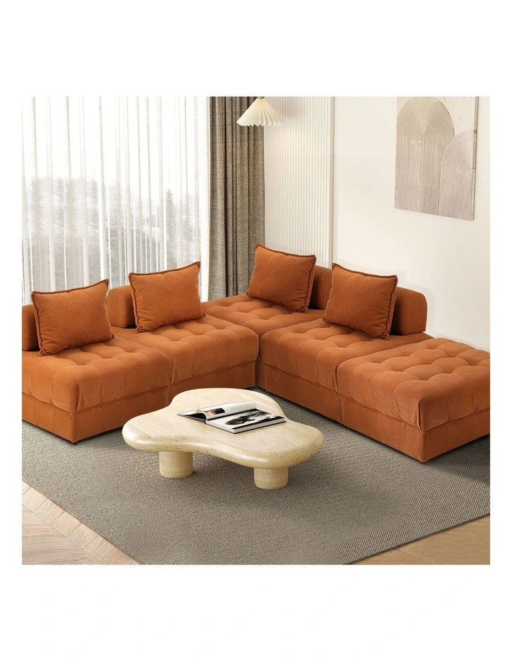 Oikiture 5 Seater Velvet Modular Sofa & Ottoman Set Armless TOFU Back Brown image 4