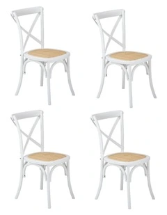 Oikiture 4PCS Crossback Dining Chair Solid Birch Timber Wood Ratan Seat White