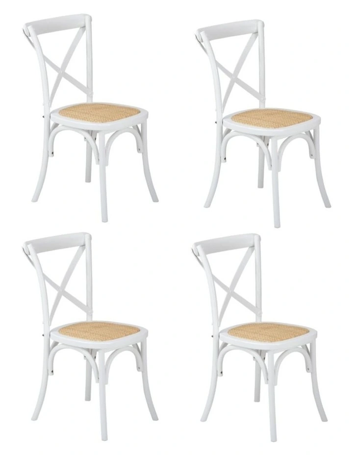 Oikiture 4PCS Crossback Dining Chair Solid Birch Timber Wood Ratan Seat White image 1