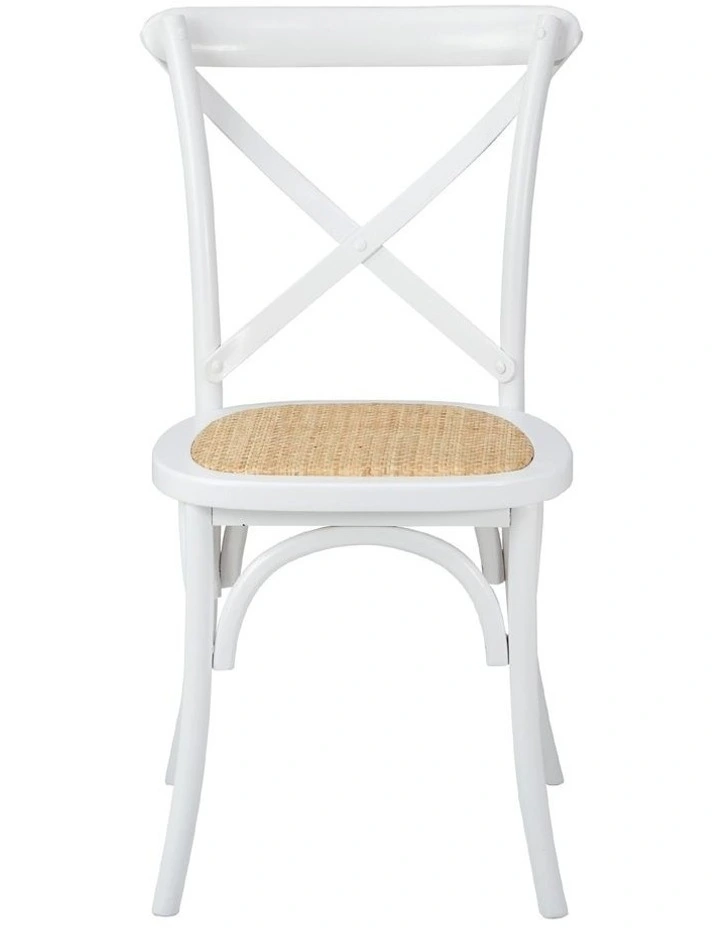 Oikiture 4PCS Crossback Dining Chair Solid Birch Timber Wood Ratan Seat White image 2