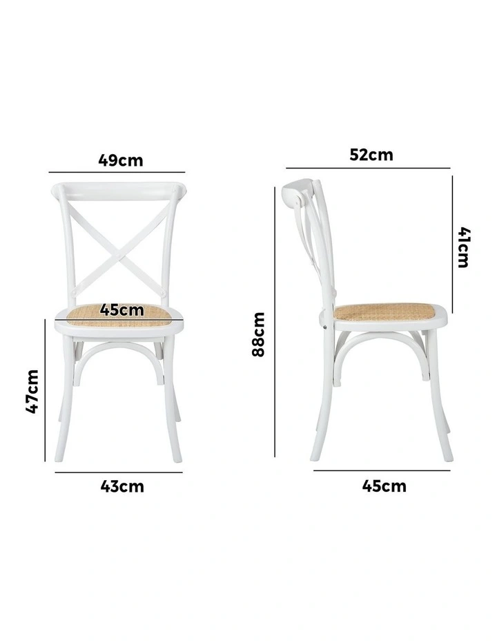Oikiture 4PCS Crossback Dining Chair Solid Birch Timber Wood Ratan Seat White image 3