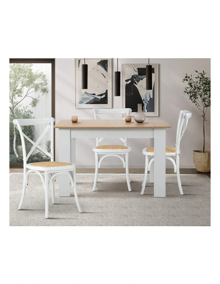 Oikiture 4PCS Crossback Dining Chair Solid Birch Timber Wood Ratan Seat White image 5