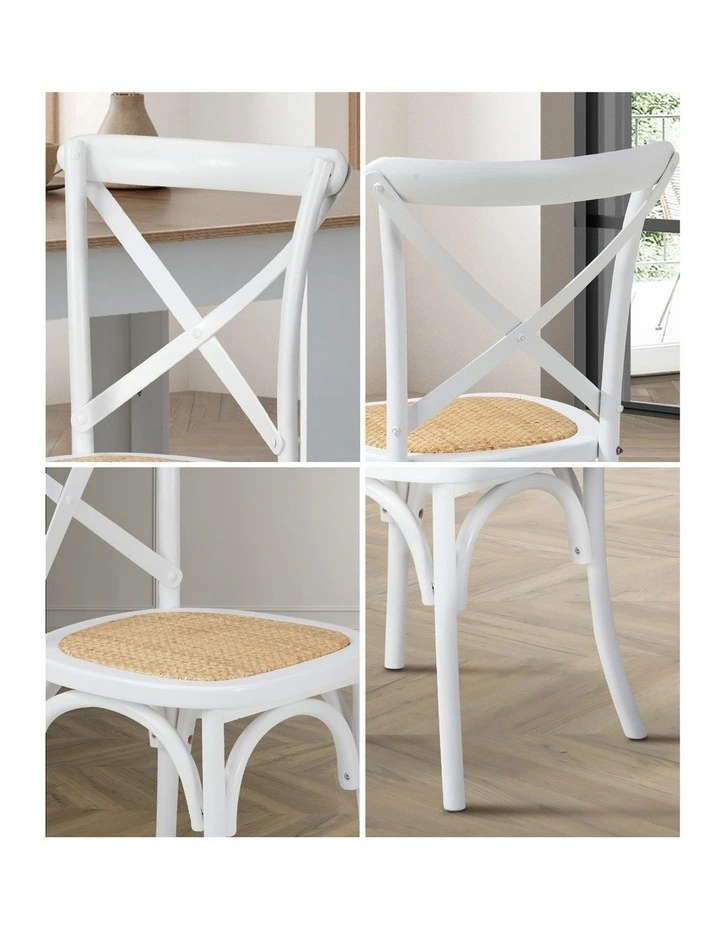 Oikiture 4PCS Crossback Dining Chair Solid Birch Timber Wood Ratan Seat White image 6