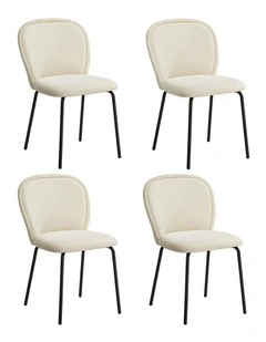 Oikiture 4x Dining Chairs Kitchen Accent Chairs Chenille Pad Metal Legs Beige