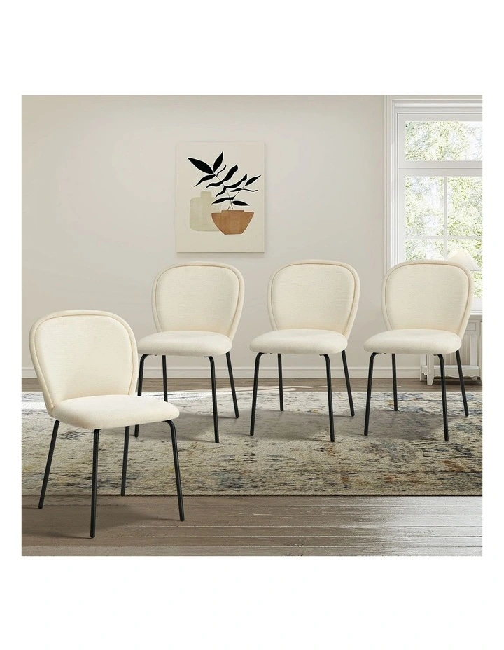 Oikiture 4x Dining Chairs Kitchen Accent Chairs Chenille Pad Metal Legs Beige image 4