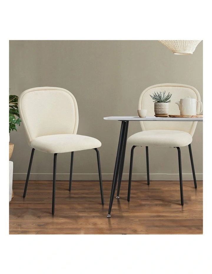 Oikiture 4x Dining Chairs Kitchen Accent Chairs Chenille Pad Metal Legs Beige image 5