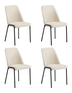 Oikiture Set of 4 Dining Chairs Chenille Fabric Kitchen Chair Padded Seat Beige