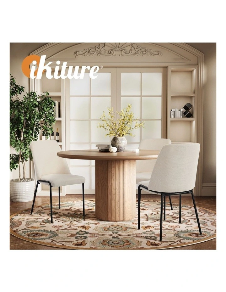 Oikiture Set of 4 Dining Chairs Chenille Fabric Kitchen Chair Padded Seat Beige image 7