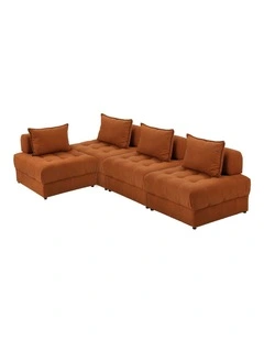 Oikiture 4 Seater Velvet Modular Sofa Lounge Chair Armless TOFU Back Brown