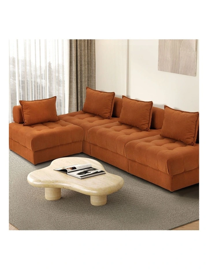 Oikiture 4 Seater Velvet Modular Sofa Lounge Chair Armless TOFU Back Brown image 4