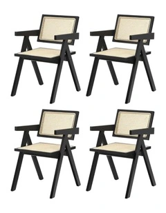 Oikiture 4x Dining Chairs Rattan Chair Wooden Accent Chair Black