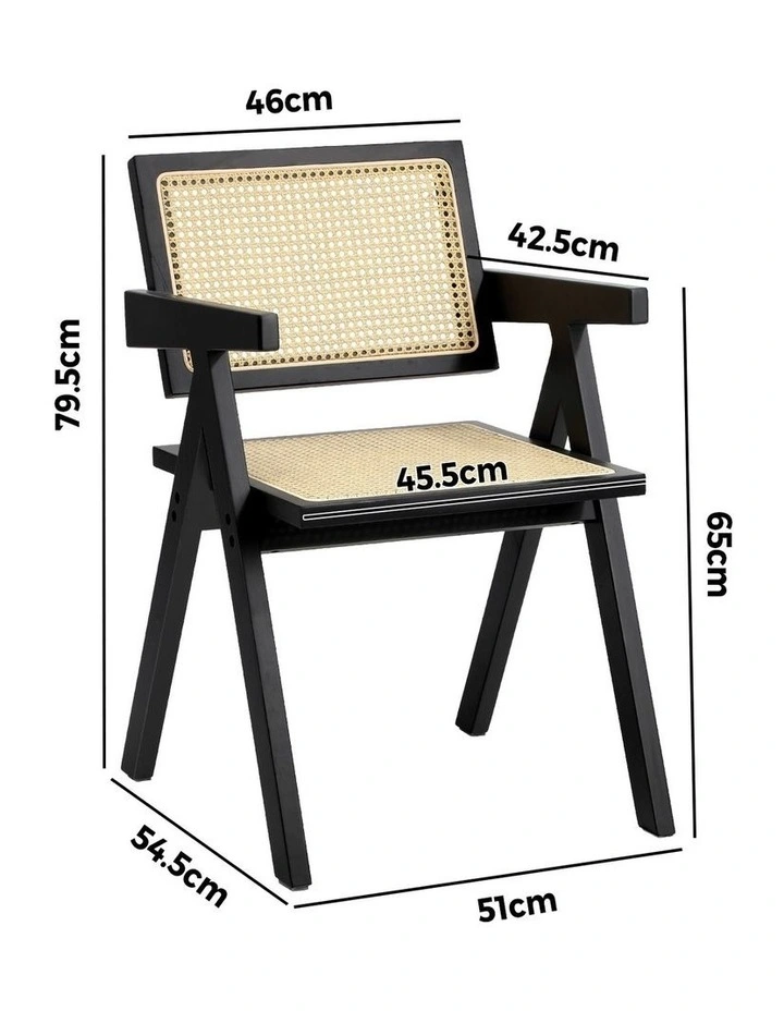 Oikiture 4x Dining Chairs Rattan Chair Wooden Accent Chair Black image 3