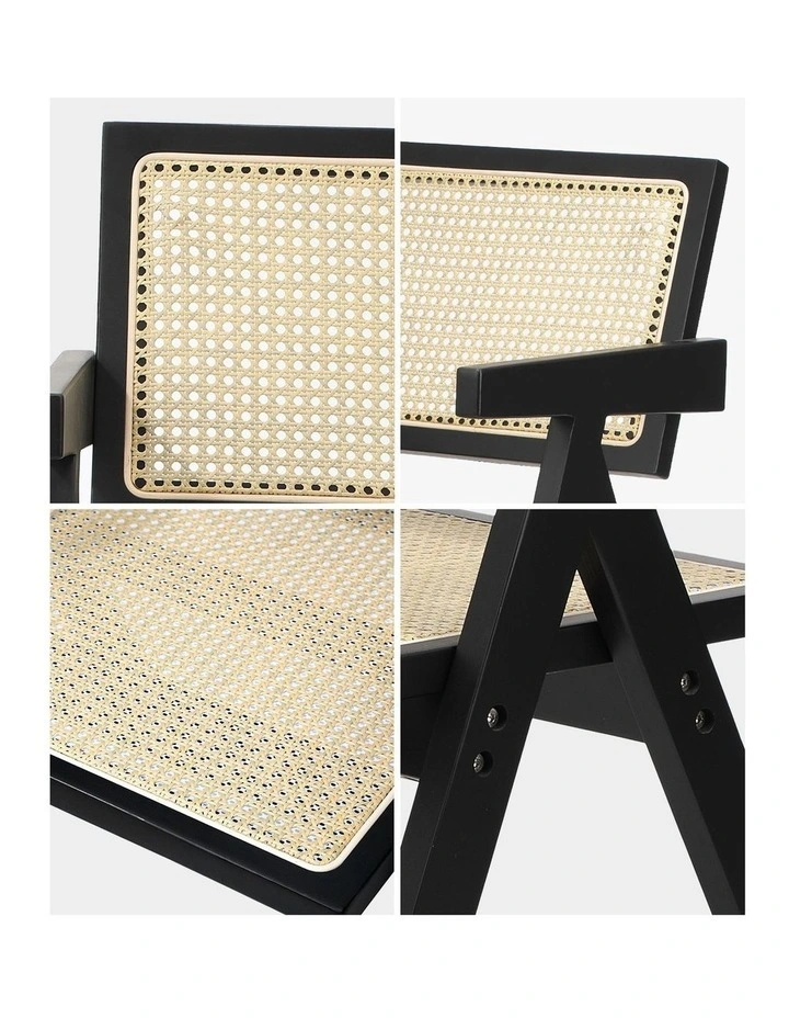 Oikiture 4x Dining Chairs Rattan Chair Wooden Accent Chair Black image 6