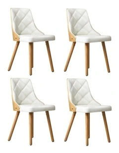 Oikiture 4x Dining Chairs Wooden Chair Kitchen Cafe Faux Leather Padded White