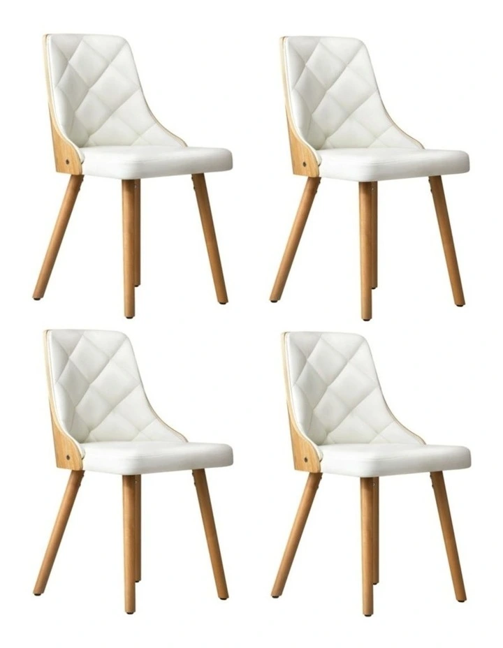 Oikiture 4x Dining Chairs Wooden Chair Kitchen Cafe Faux Leather Padded White image 1