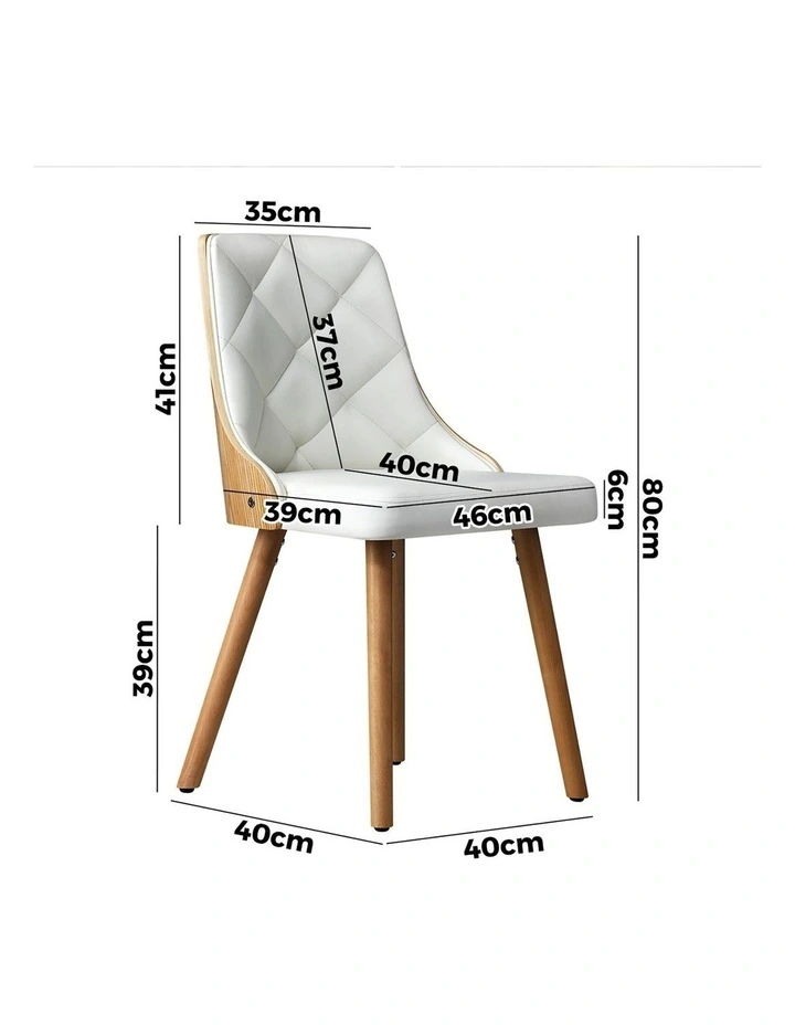 Oikiture 4x Dining Chairs Wooden Chair Kitchen Cafe Faux Leather Padded White image 3