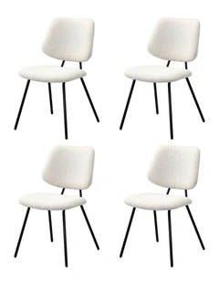 Oikiture 4x Dining Chair Vintage Retro Sherpa Kitchen Padded Lounge White