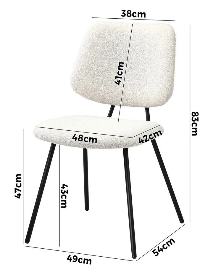 Oikiture 4x Dining Chair Vintage Retro Sherpa Kitchen Padded Lounge White image 3