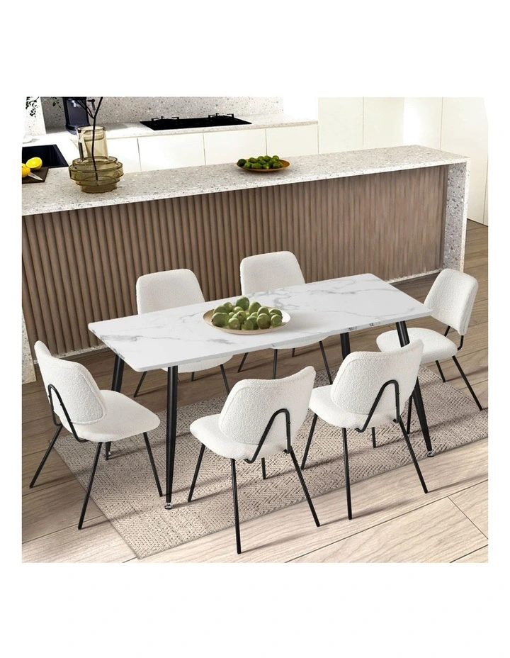 Oikiture 4x Dining Chair Vintage Retro Sherpa Kitchen Padded Lounge White image 5