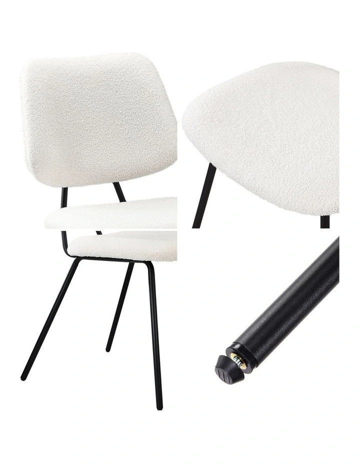 Oikiture 4x Dining Chair Vintage Retro Sherpa Kitchen Padded Lounge White image 6