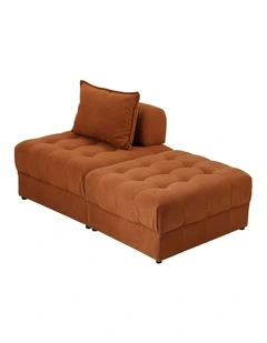 Oikiture 2 Seater Velvet Modular Sofa & Ottoman Set Armless TOFU Back Brown