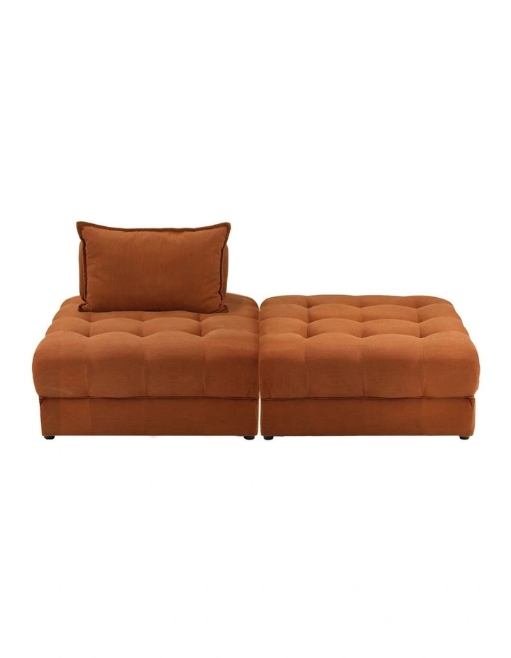 Oikiture 2 Seater Velvet Modular Sofa & Ottoman Set Armless TOFU Back Brown image 2