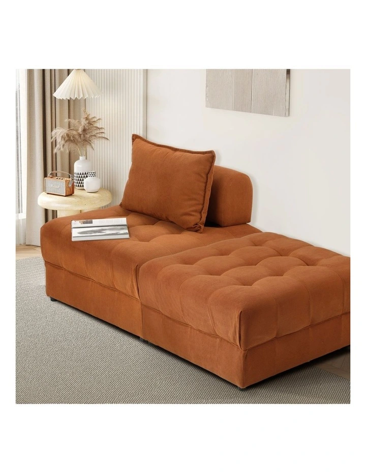 Oikiture 2 Seater Velvet Modular Sofa & Ottoman Set Armless TOFU Back Brown image 4