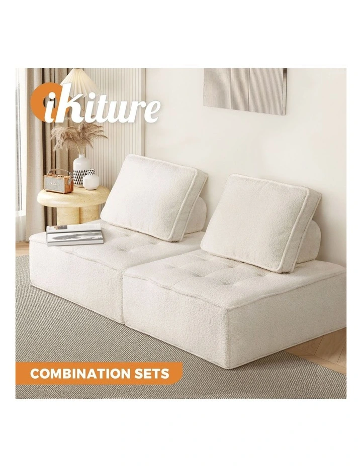 Oikiture 2PCS Modular Sofa Lounge Chair Armless TOFU Back Sherpa White image 4