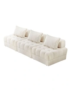Oikiture 3 Seater Boucle Modular Sofa Lounge Chair Armless TOFU Back White