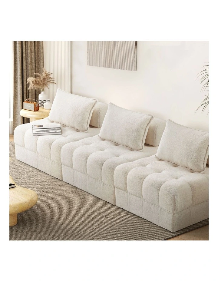 Oikiture 3 Seater Boucle Modular Sofa Lounge Chair Armless TOFU Back White image 4