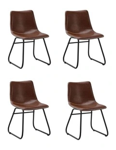 Oikiture 4x Dining Chairs Kitchen Chair Lounge Retro Padded Seat PU Brown