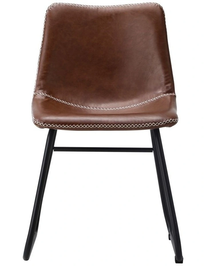 Oikiture 4x Dining Chairs Kitchen Chair Lounge Retro Padded Seat PU Brown image 2