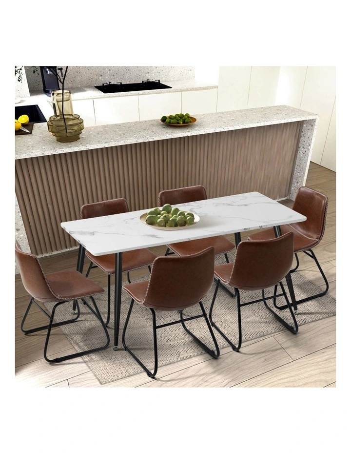 Oikiture 4x Dining Chairs Kitchen Chair Lounge Retro Padded Seat PU Brown image 5