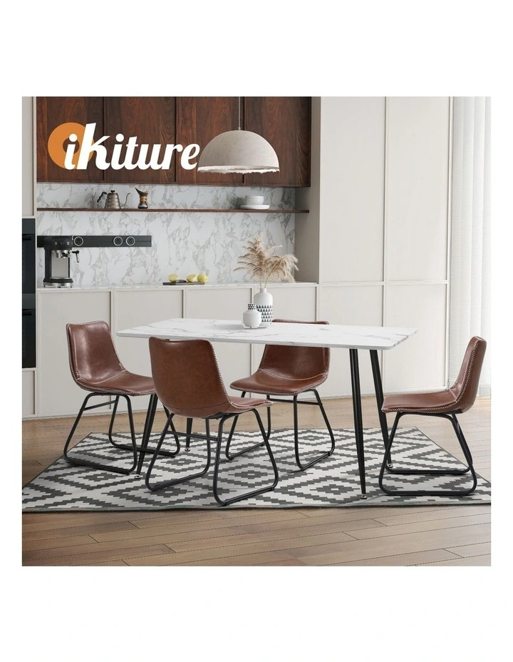 Oikiture 4x Dining Chairs Kitchen Chair Lounge Retro Padded Seat PU Brown image 6