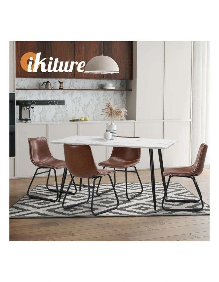 Oikiture 4x Dining Chairs Kitchen Chair Lounge Retro Padded Seat PU Brown image 7