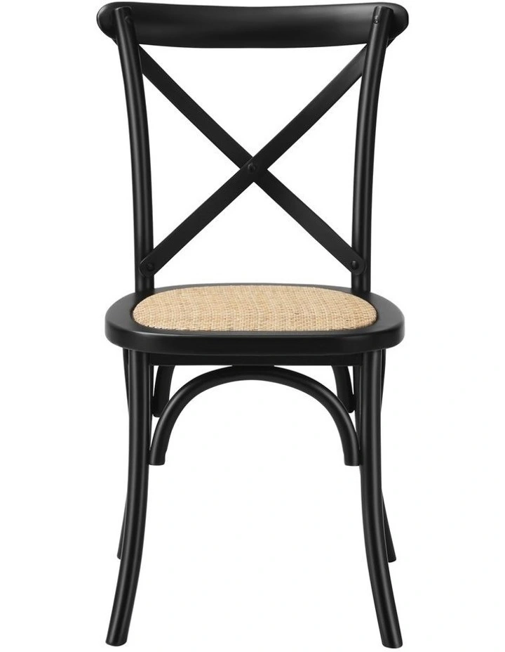 Oikiture 4PCS Crossback Dining Chair Solid Birch Timber Wood Ratan Seat Black image 2