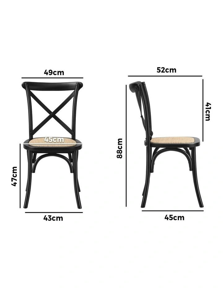 Oikiture 4PCS Crossback Dining Chair Solid Birch Timber Wood Ratan Seat Black image 3