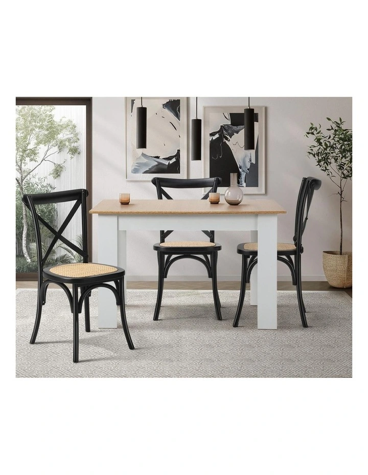 Oikiture 4PCS Crossback Dining Chair Solid Birch Timber Wood Ratan Seat Black image 5