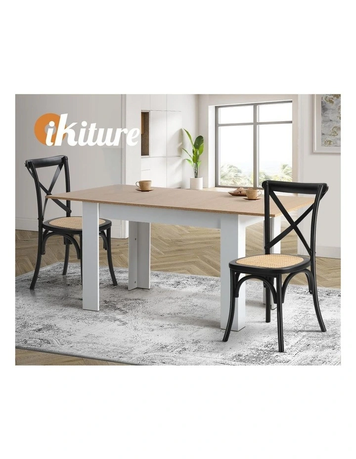 Oikiture 4PCS Crossback Dining Chair Solid Birch Timber Wood Ratan Seat Black image 7