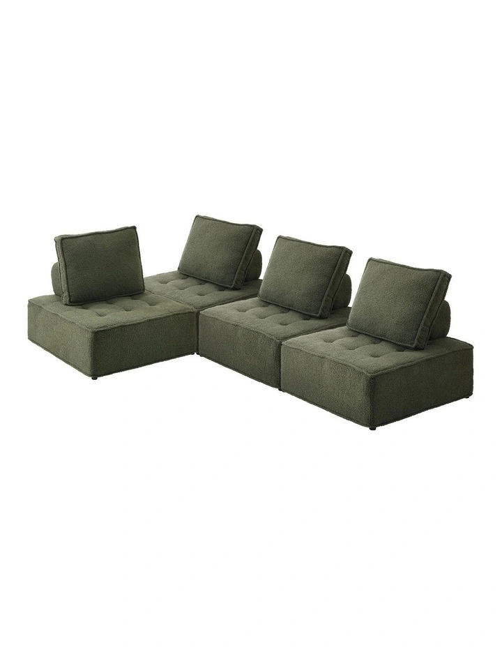 Oikiture 4PCS Modular Sofa Lounge Chair Armless TOFU Back Sherpa Green image 1