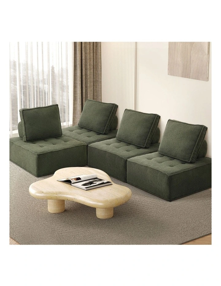 Oikiture 4PCS Modular Sofa Lounge Chair Armless TOFU Back Sherpa Green image 4