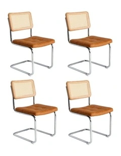 Oikiture 4x Rattan Dining Chair Cesca Replica Cantilever PU Leather Padded Brown