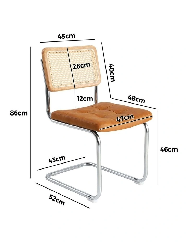 Oikiture 4x Rattan Dining Chair Cesca Replica Cantilever PU Leather Padded Brown image 3