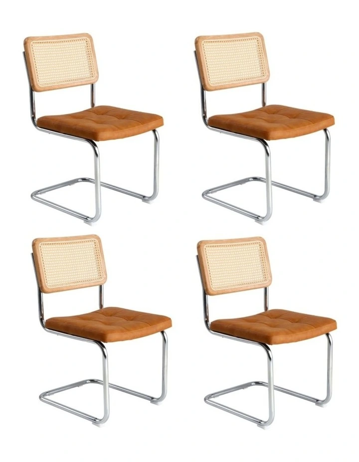 Oikiture 4x Rattan Dining Chair Cesca Replica Cantilever PU Leather Padded Brown image 4