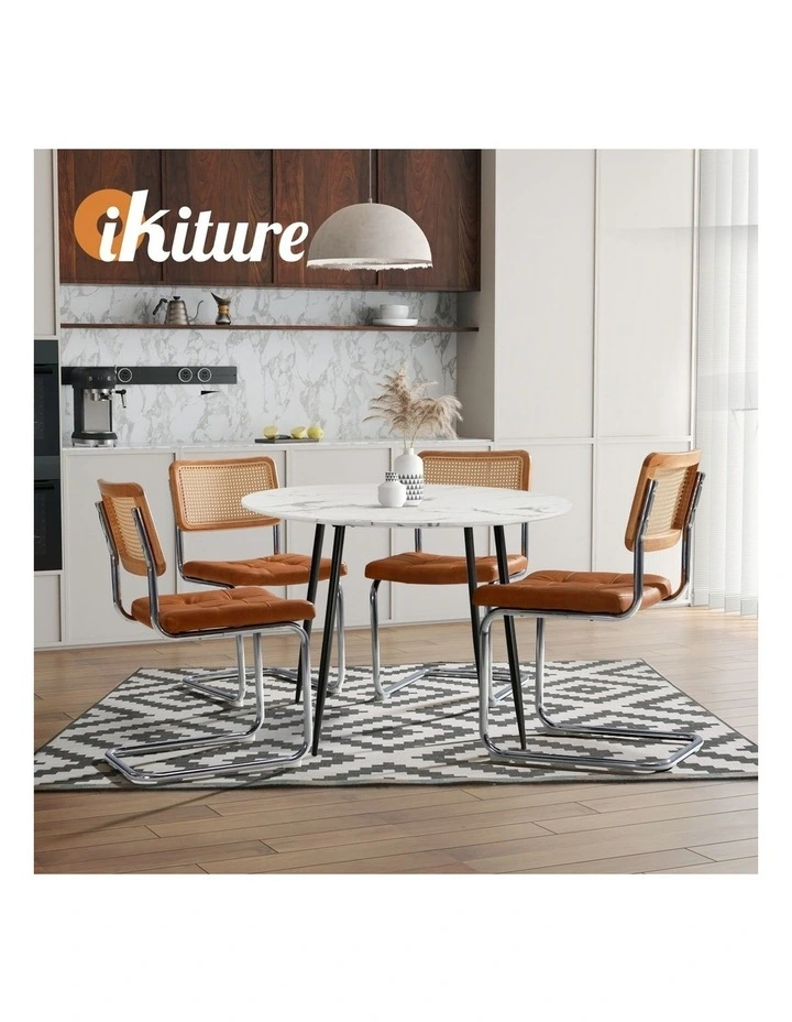 Oikiture 4x Rattan Dining Chair Cesca Replica Cantilever PU Leather Padded Brown image 5